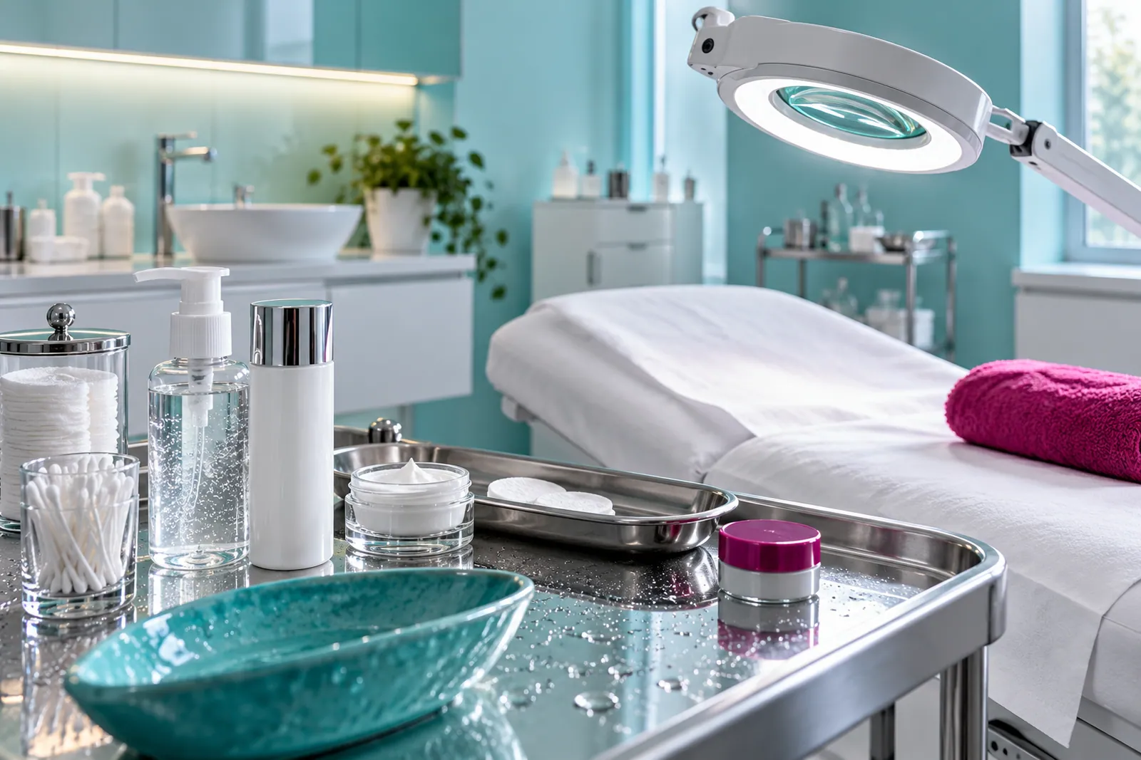 Pusty gabinet dermatologiczny z lampą lupą